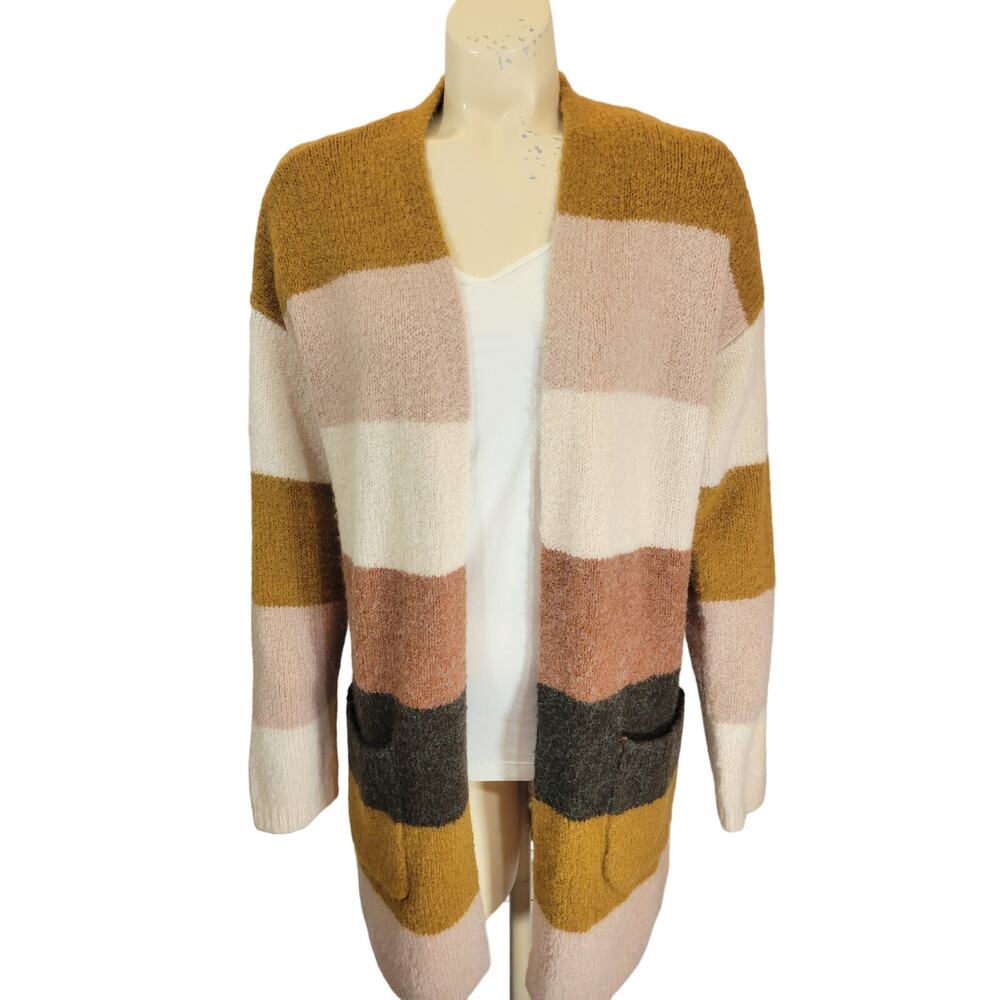 Knox Rose Colorblock Earthtones Open Front Cardigan Sweater‎ Women's Size Medium